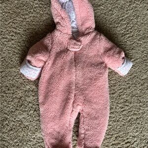 Cozy Pink Hooded Sherpa One-Piece for Babies